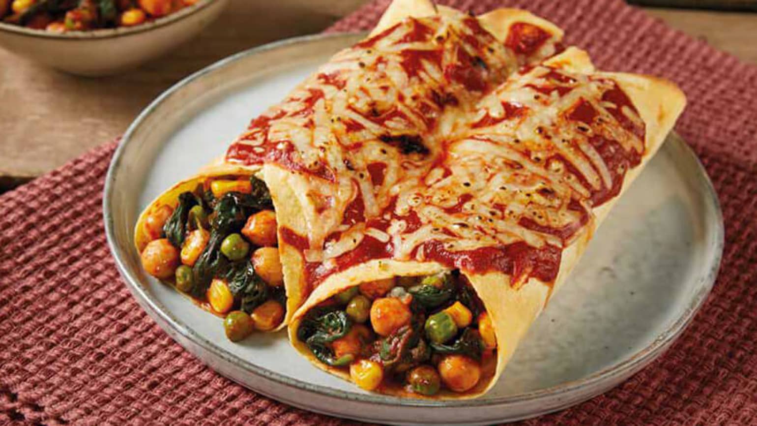 Chickpea, Sweetcorn and Spinach Enchiladas hero